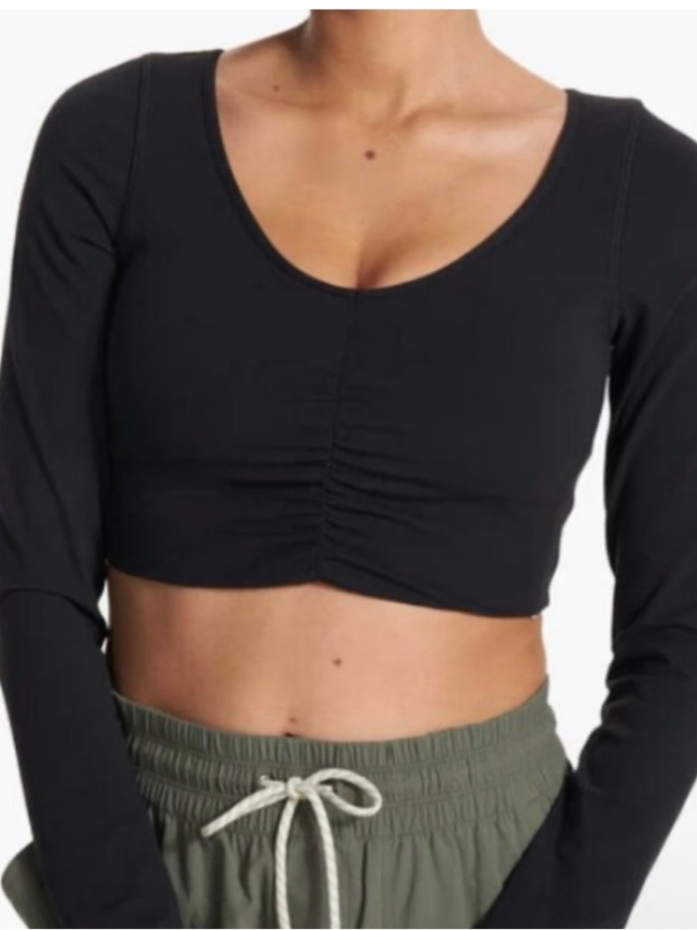 60. Vuori Black Long-Sleeve Ruched Scoop Crop Top